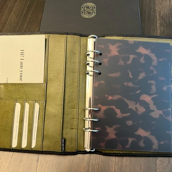 A5 custom Van Der Spek Janet Leather Planner / Organizer in Black & Olive - Picture 7 of 11